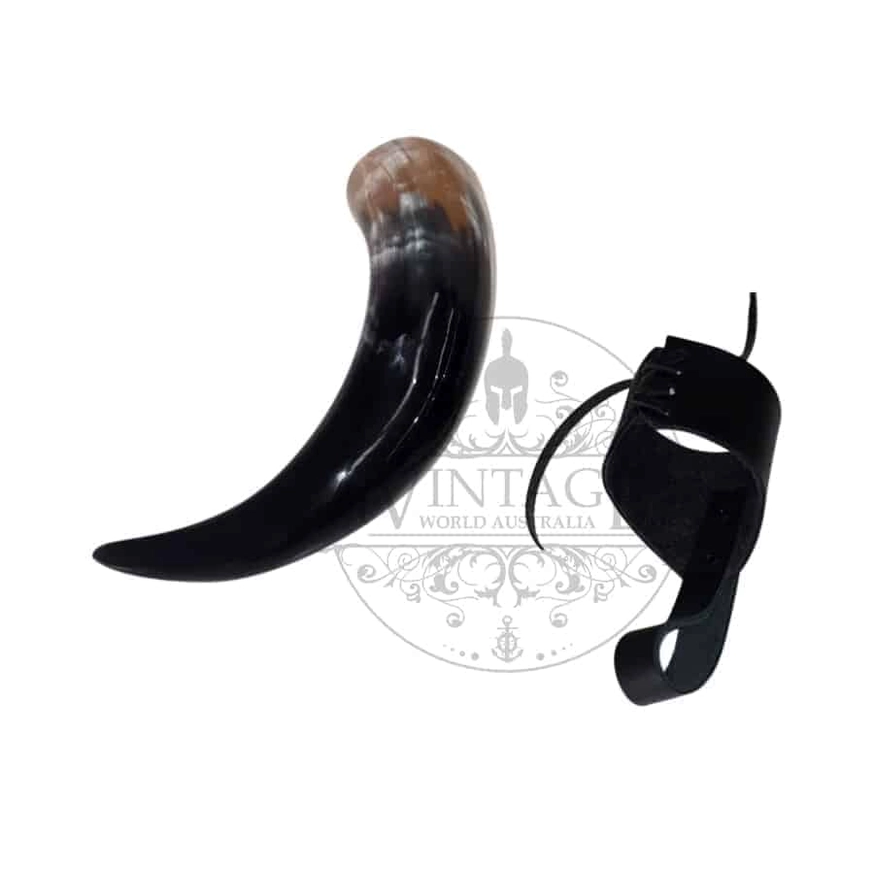 Viking drinking horn with leather belt holder