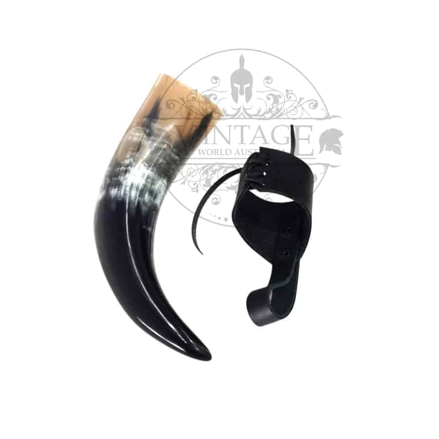 Viking drinking horn with leather belt holder