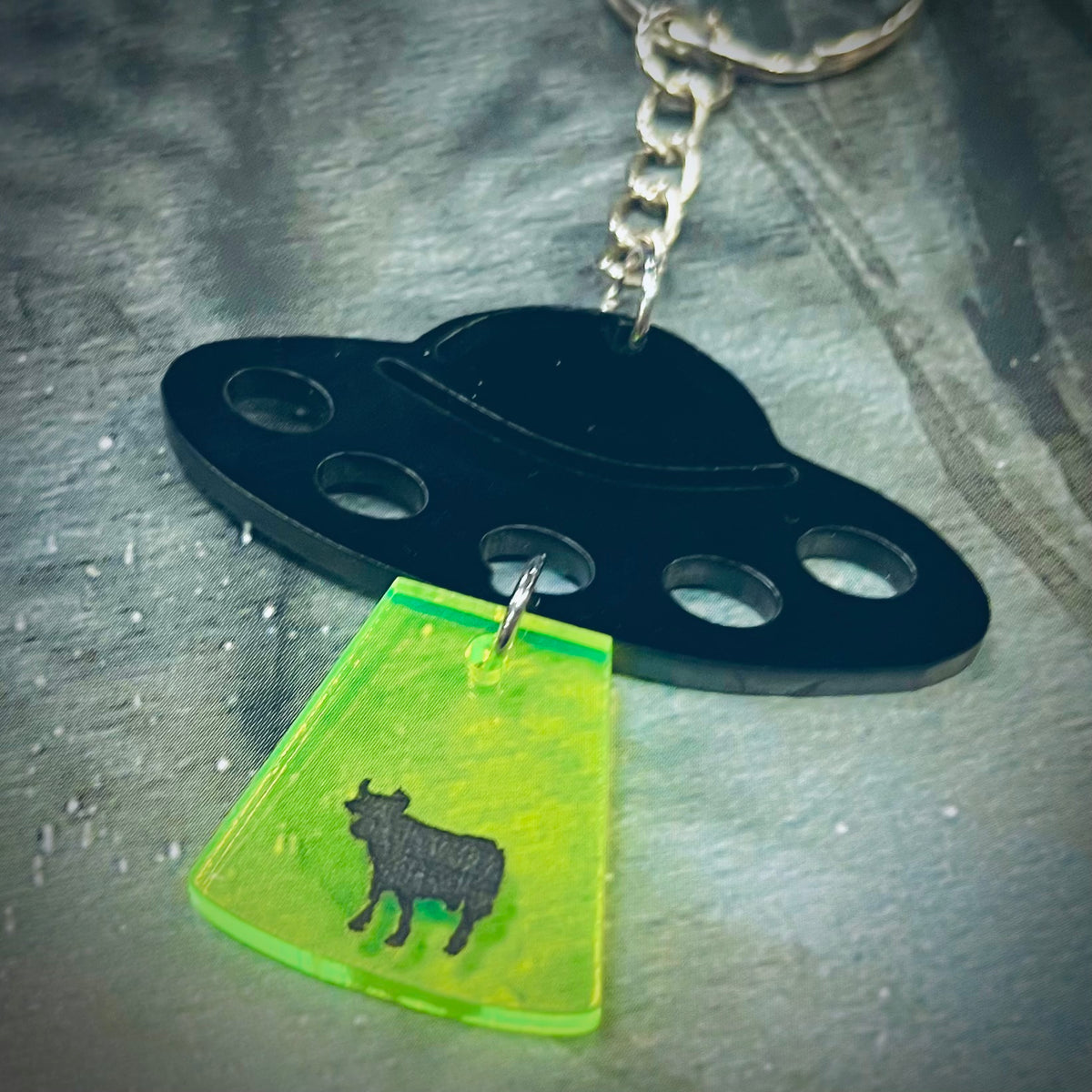 Moo-tilation of the Sixth Kind UFO Alien Keyring