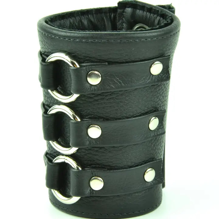 Three Ring Short Gauntlet Bracelet, three-quarter angle showing wide cuff coverage