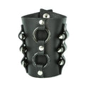 FB138 Silver Cuff, front view showing silver bullet studs and black O-rings interwoven pattern