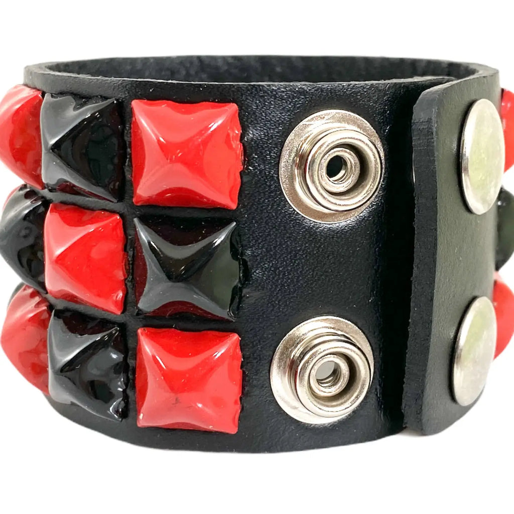 Three Pyramid Stud Checkered Snap Cuff, snap closure and interior view