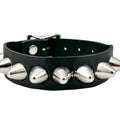 UK77 Studded Buckle Bracelet, slim single-row chrome spikes on black leather