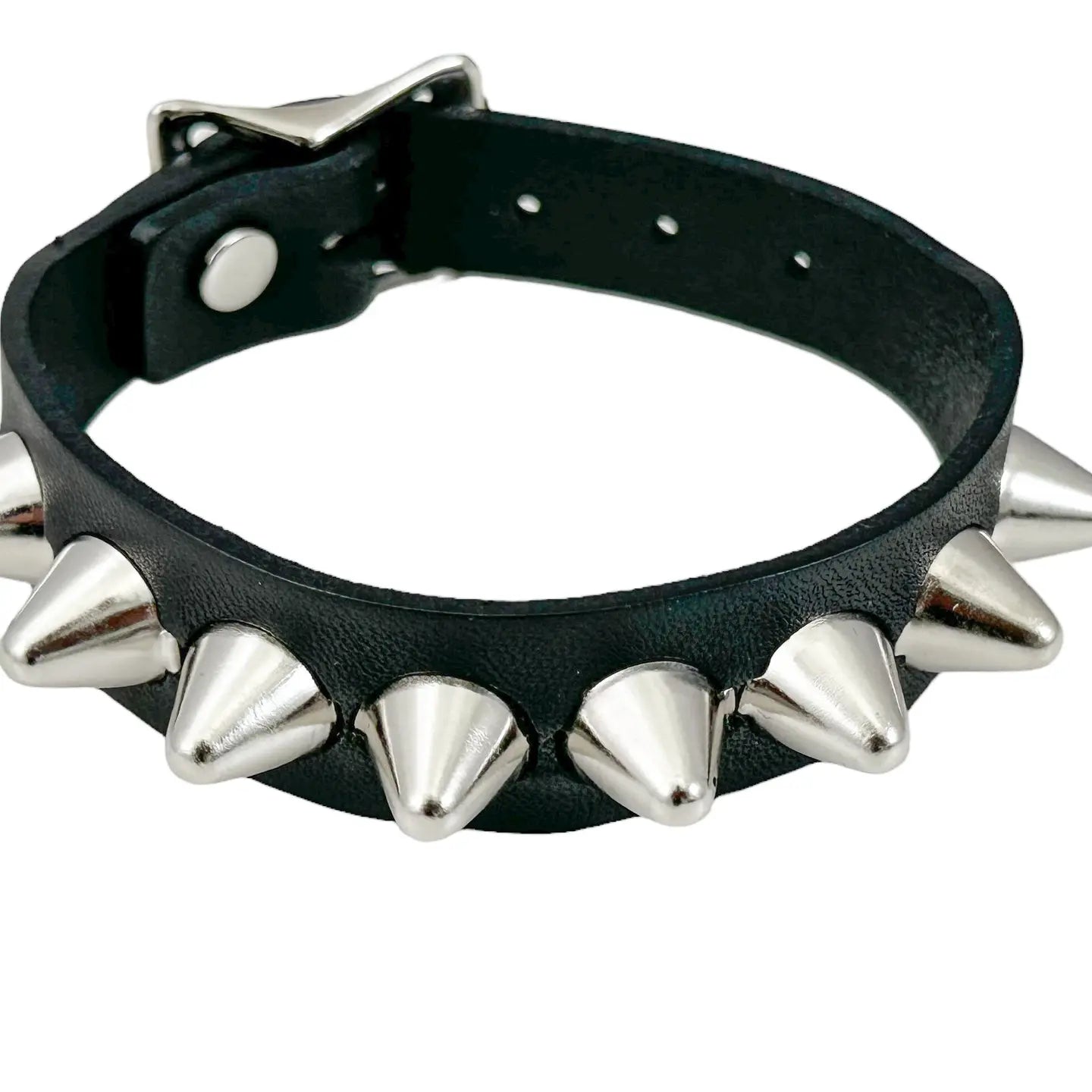 UK77 Studded Buckle Bracelet, coiled view showing full length and buckle