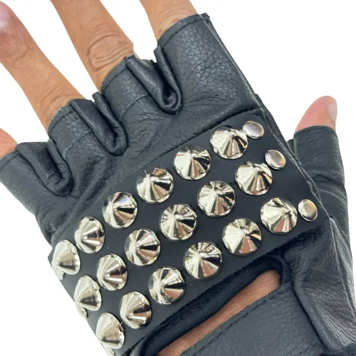 Conical Studded Fingerless Gloves, view 3