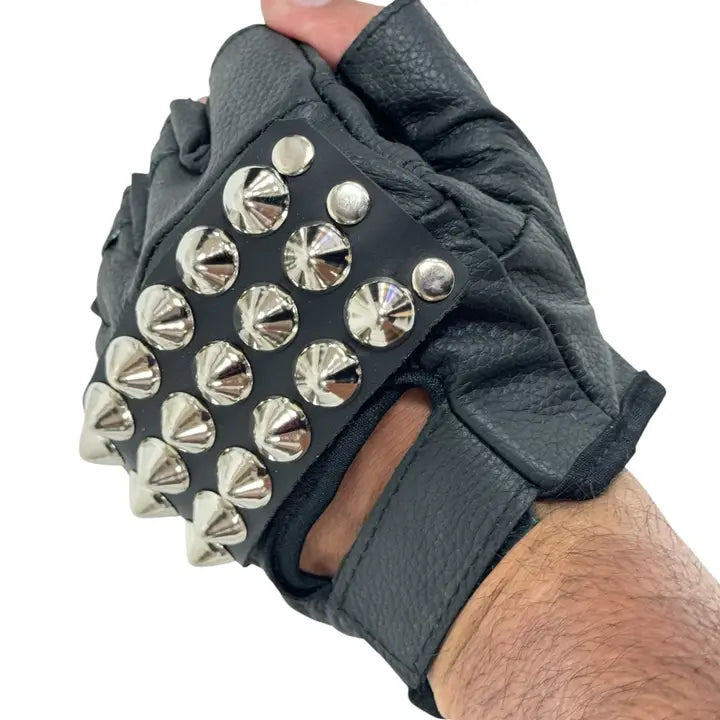 Conical Studded Fingerless Gloves, view 4