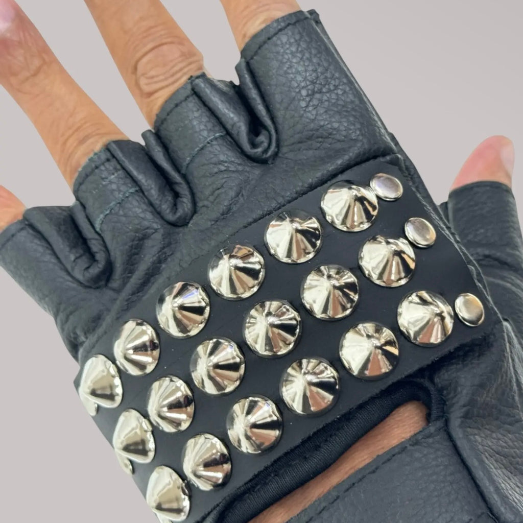 Ramone Studded Fingerless Gloves