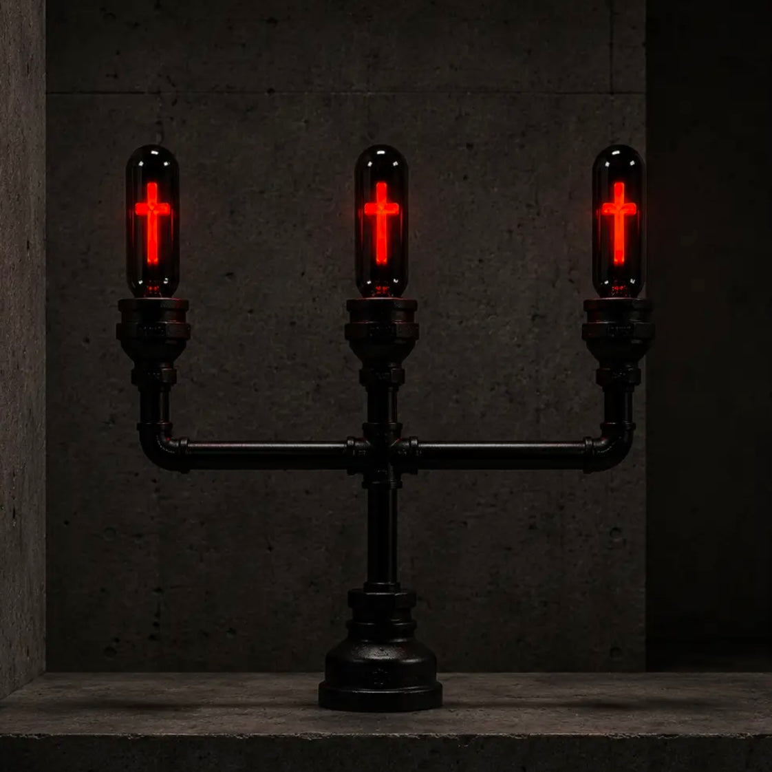 Industrialized Red Crucifix Neon Light Bulb