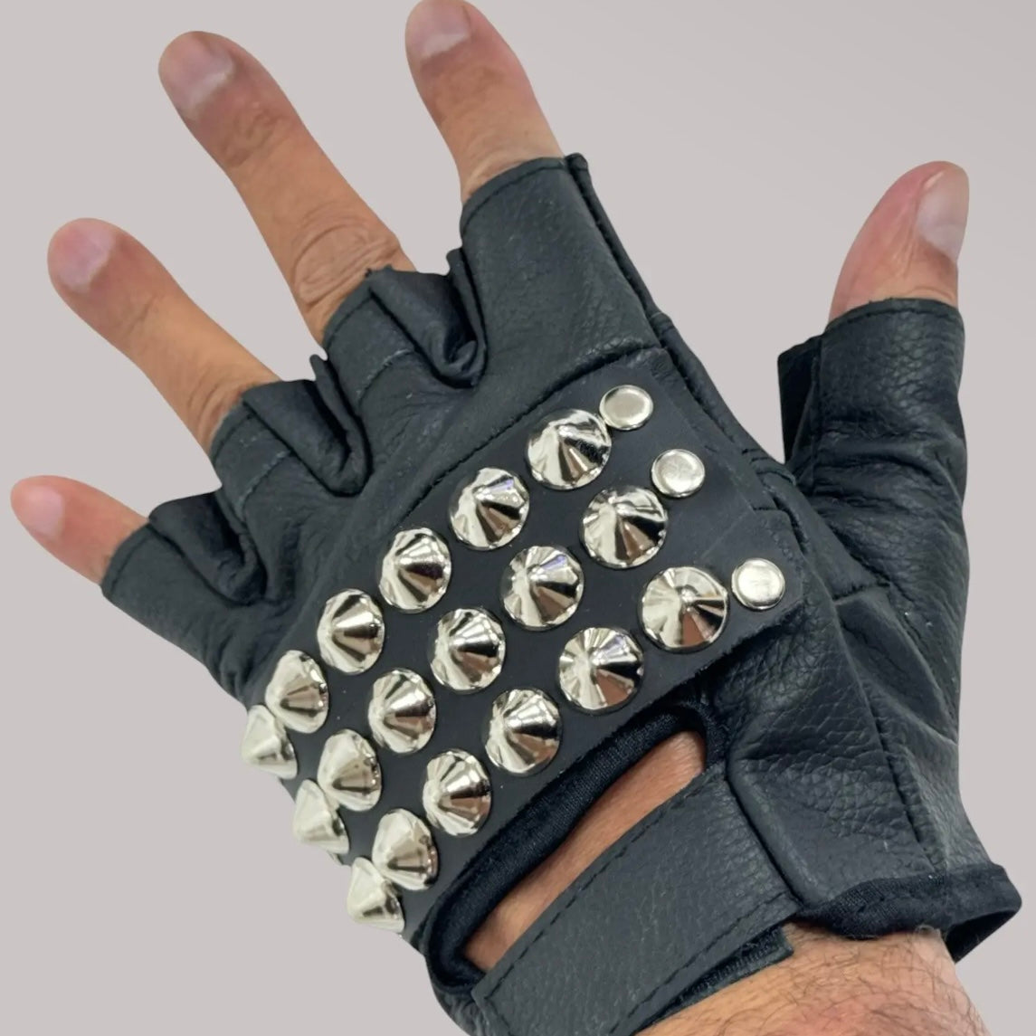Ramone Studded Fingerless Gloves