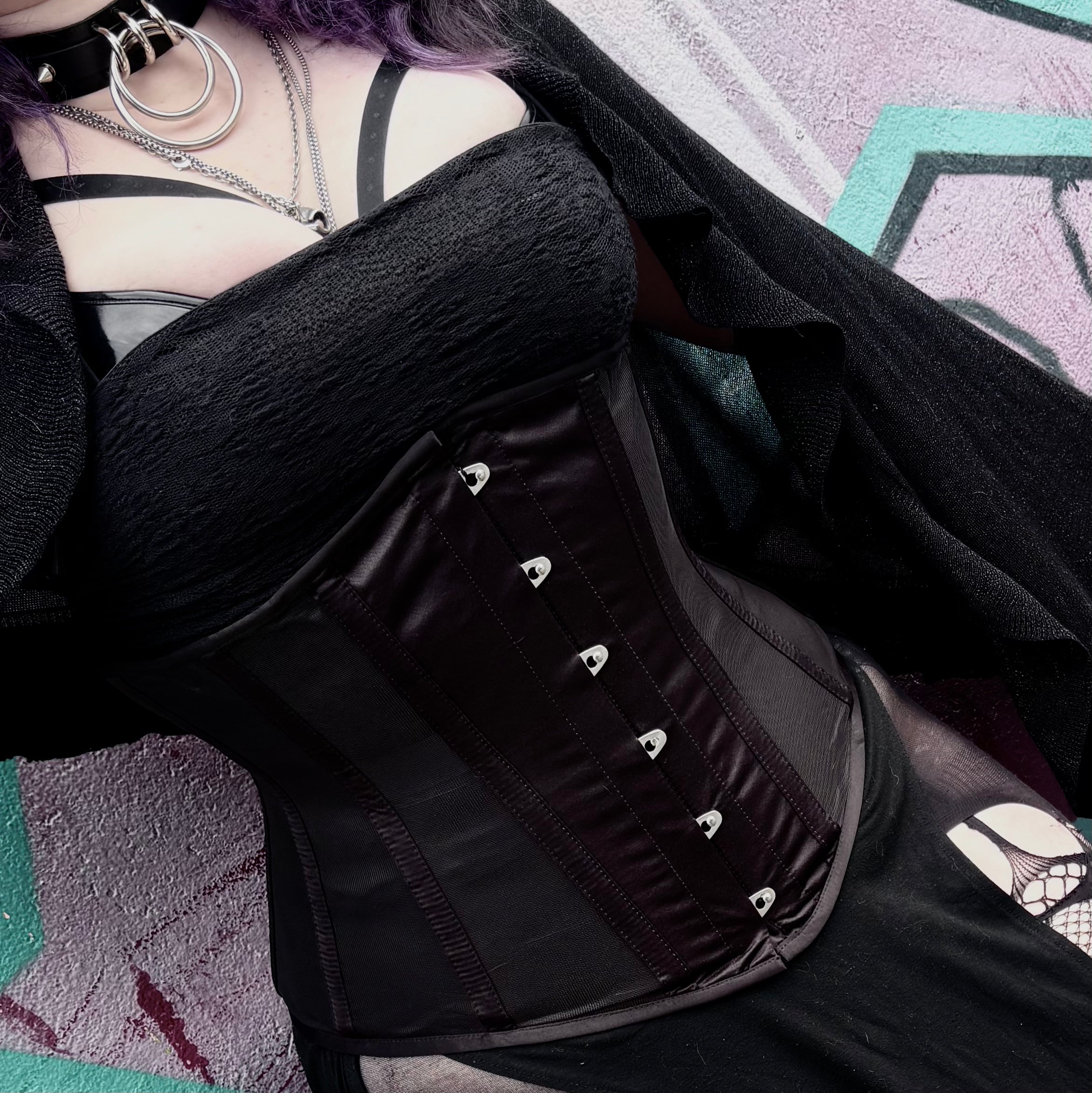 Hailey Black Mesh Underbust Corset