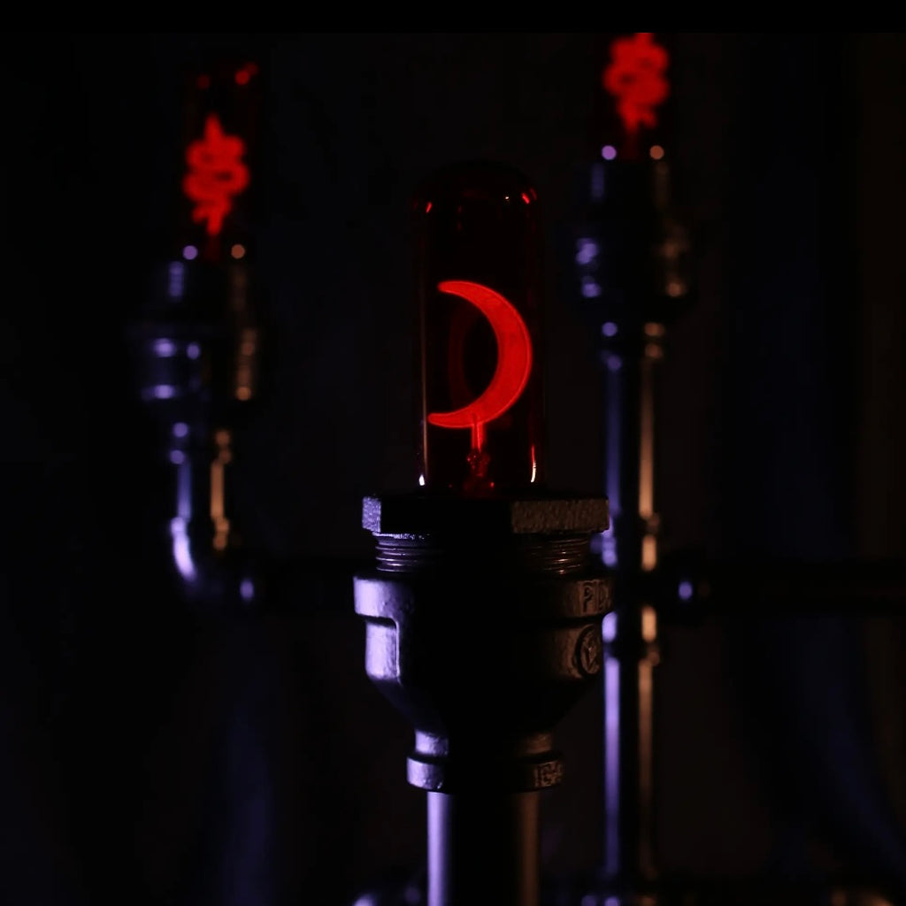 Blood Moon Neon Bulb, red tube light bulb with crescent moon design, view 2