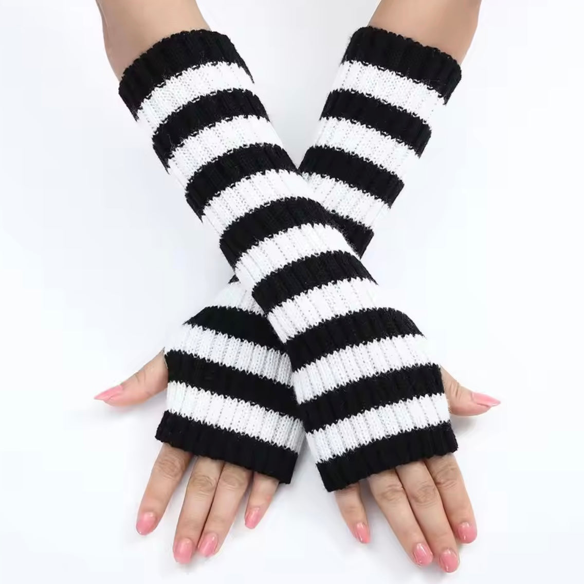 Stripe Arm Sleeves - Ghosted Knit (Black & White)