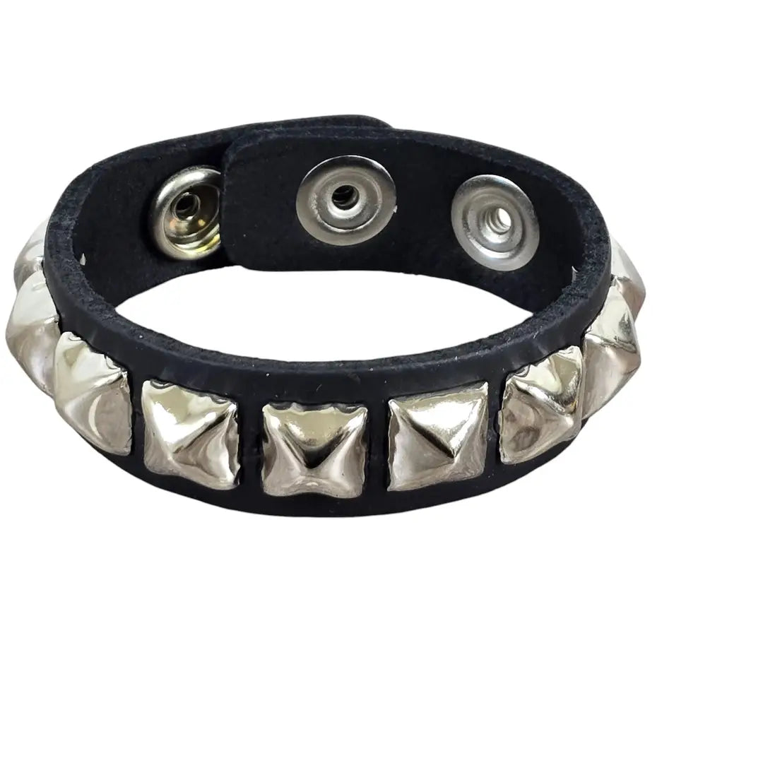 Pyramid Studded Leather Snap Bracelet, one row 1/2 inch chrome pyramid variant