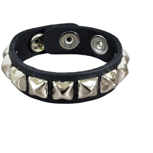 Pyramid Studded Leather Snap Bracelet, one row 1/2 inch chrome pyramid variant