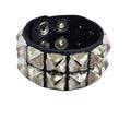 Pyramid Studded Leather Snap Bracelet, two row 5/8 inch chrome pyramid variant