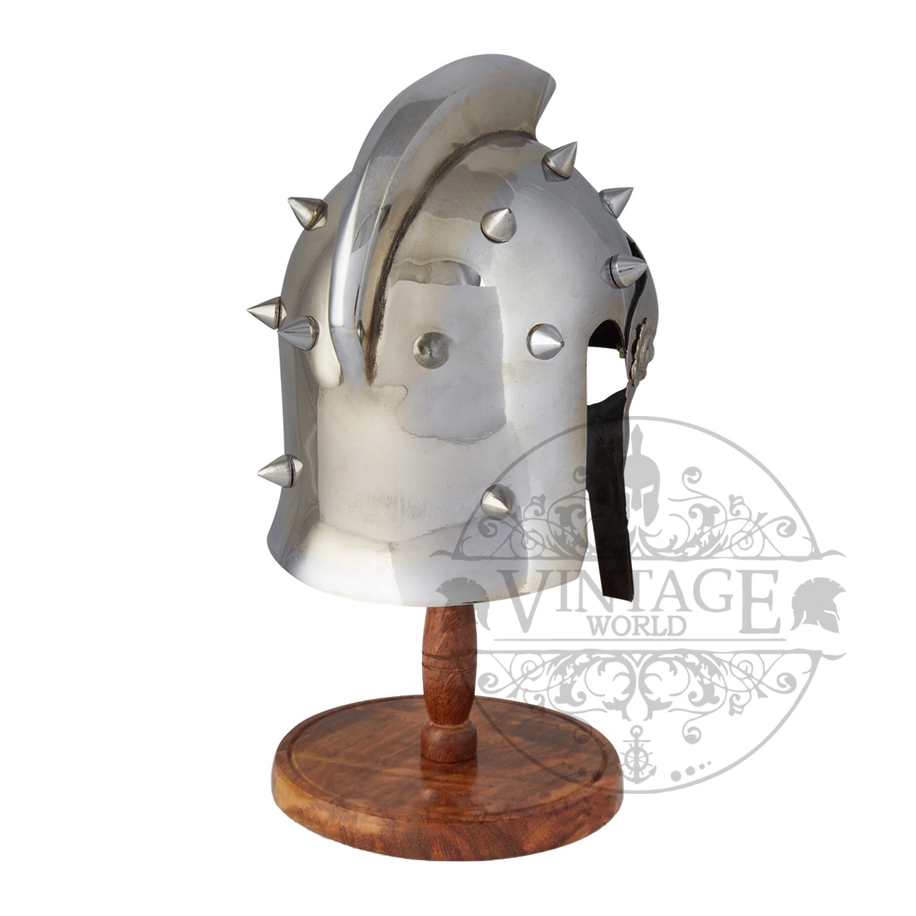 Full size gladiator arena helmet on display stand