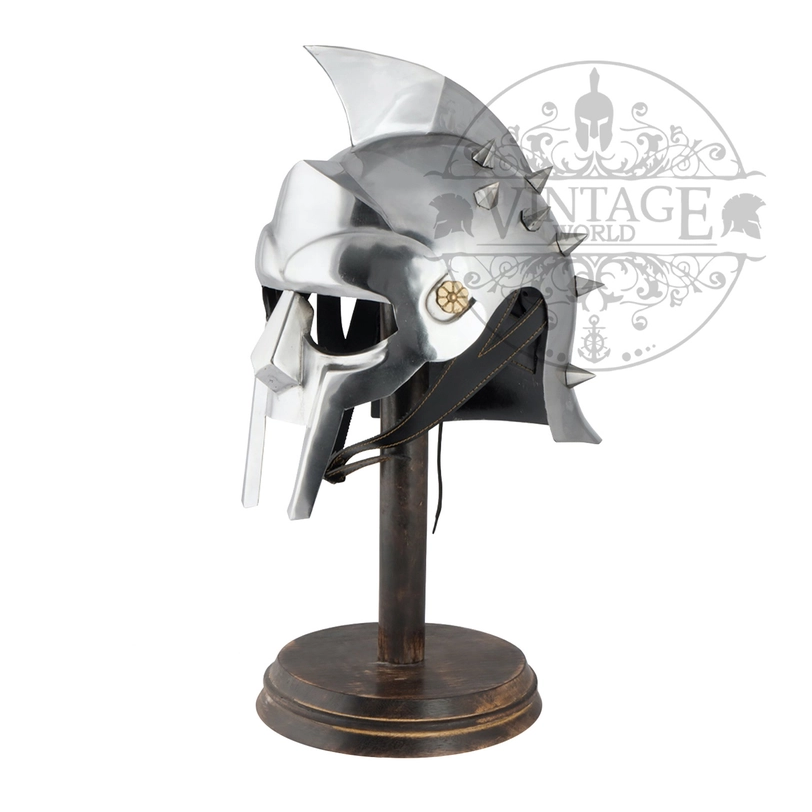 Full size gladiator arena helmet on display stand