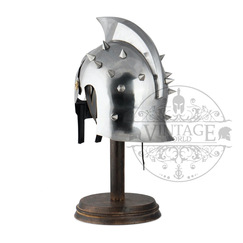 Full size gladiator arena helmet on display stand