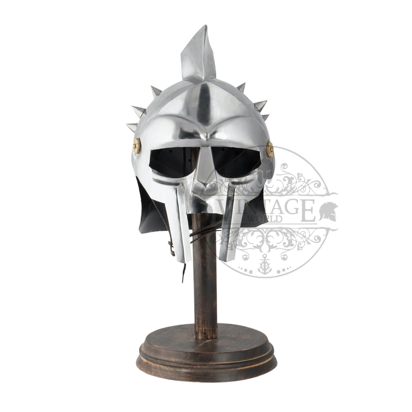 Full size gladiator arena helmet on display stand