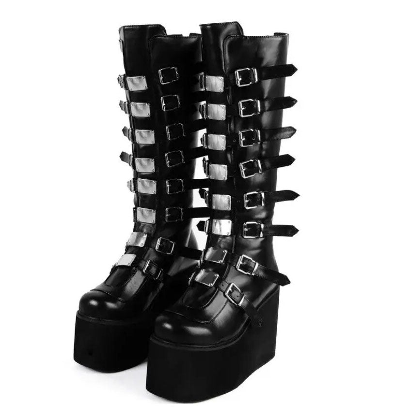 Swing Matte Cyber Metal Plate Knee Boots