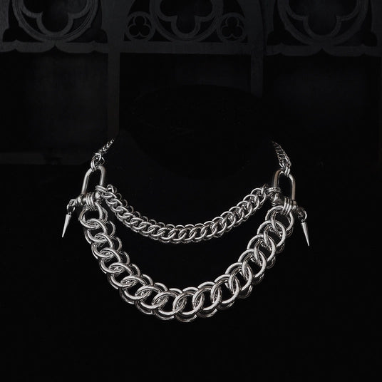 Valerian Necklace, double strand chainmaille necklace with shackle links and spikes