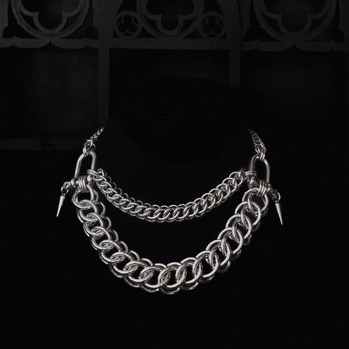 Valerian Necklace, double strand chainmaille necklace with shackle links and spikes