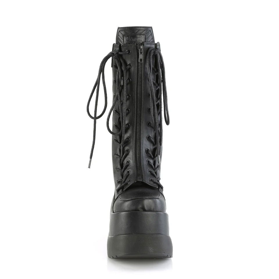Void Tiered Wedge Lace-Up Mid-Calf Boots