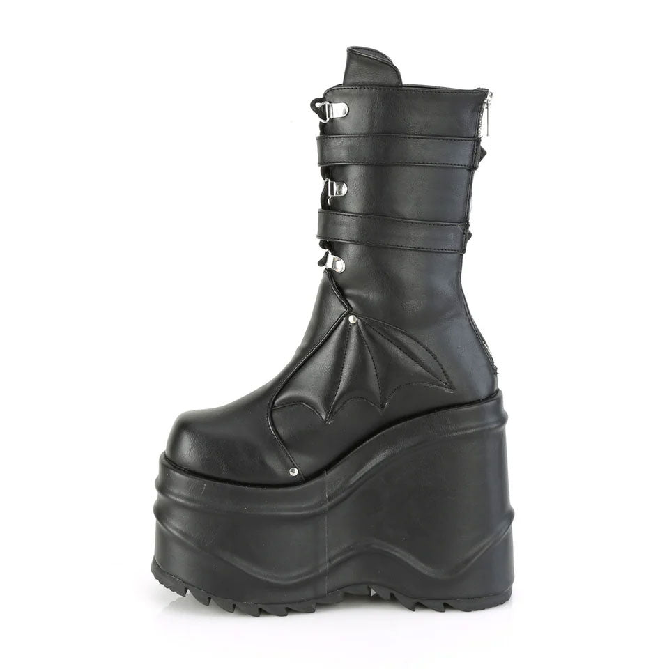 Wave Platform Wedge Lace-Up Mid-Calf Boots