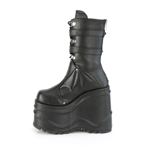 Wave Platform Wedge Lace-Up Mid-Calf Boots
