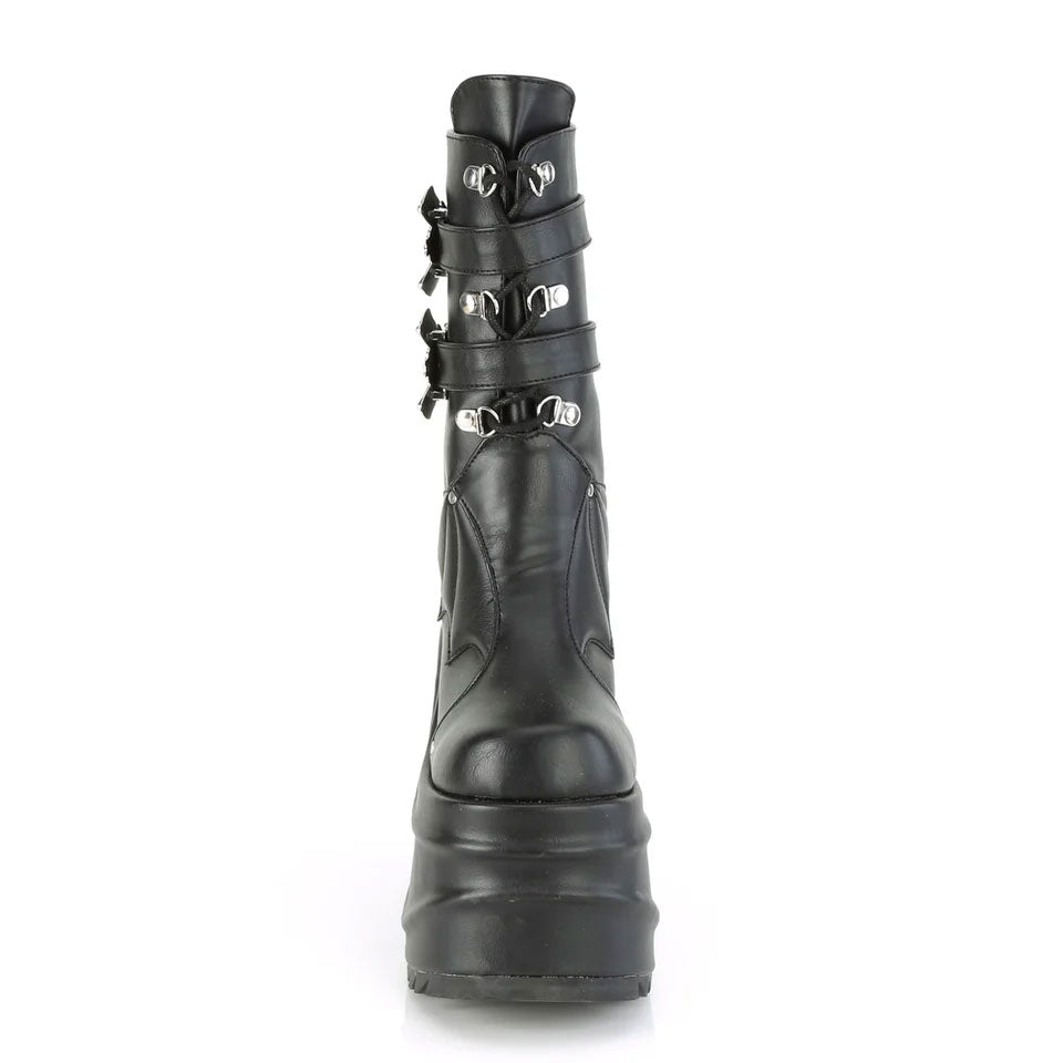 Wave Platform Wedge Lace-Up Mid-Calf Boots