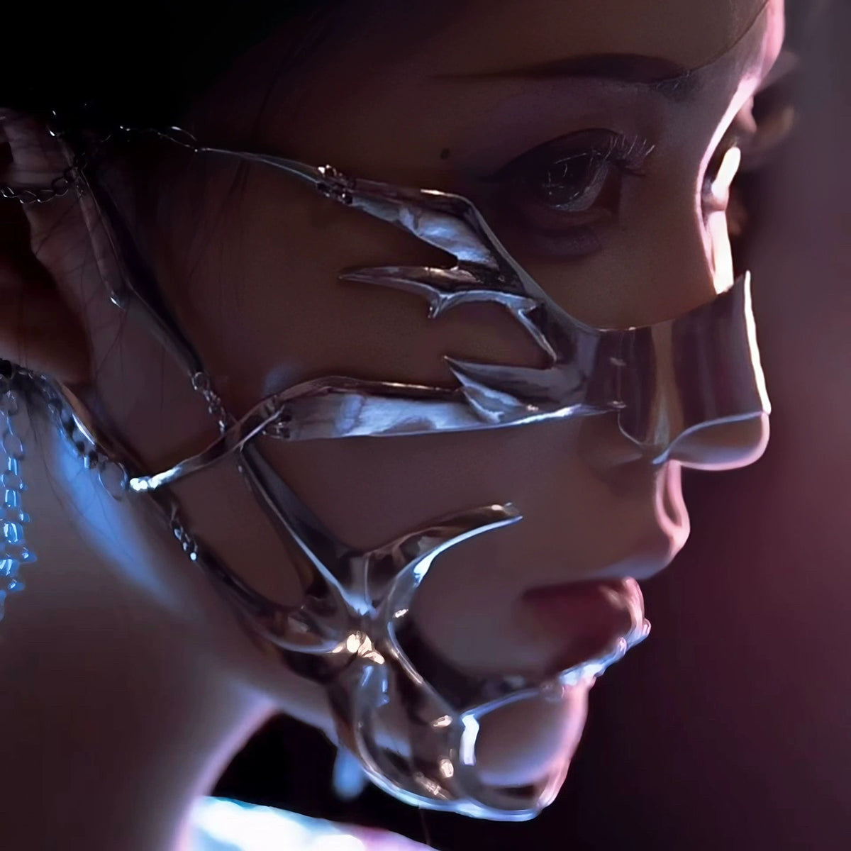 Cyber Wraith Face Jewellery Set, silver metal nose and lip face pieces