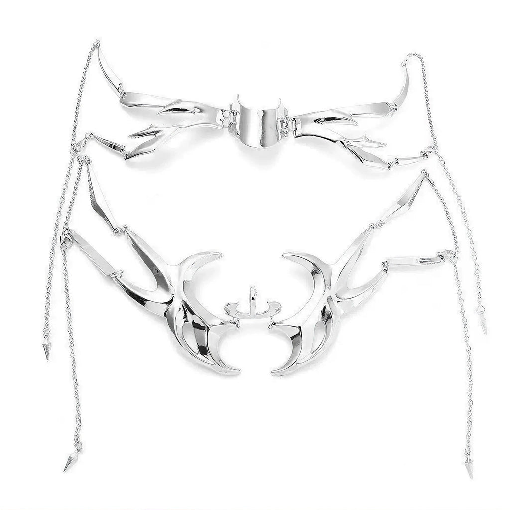 Cyber Wraith Face Jewellery Set, silver metal nose and lip face pieces