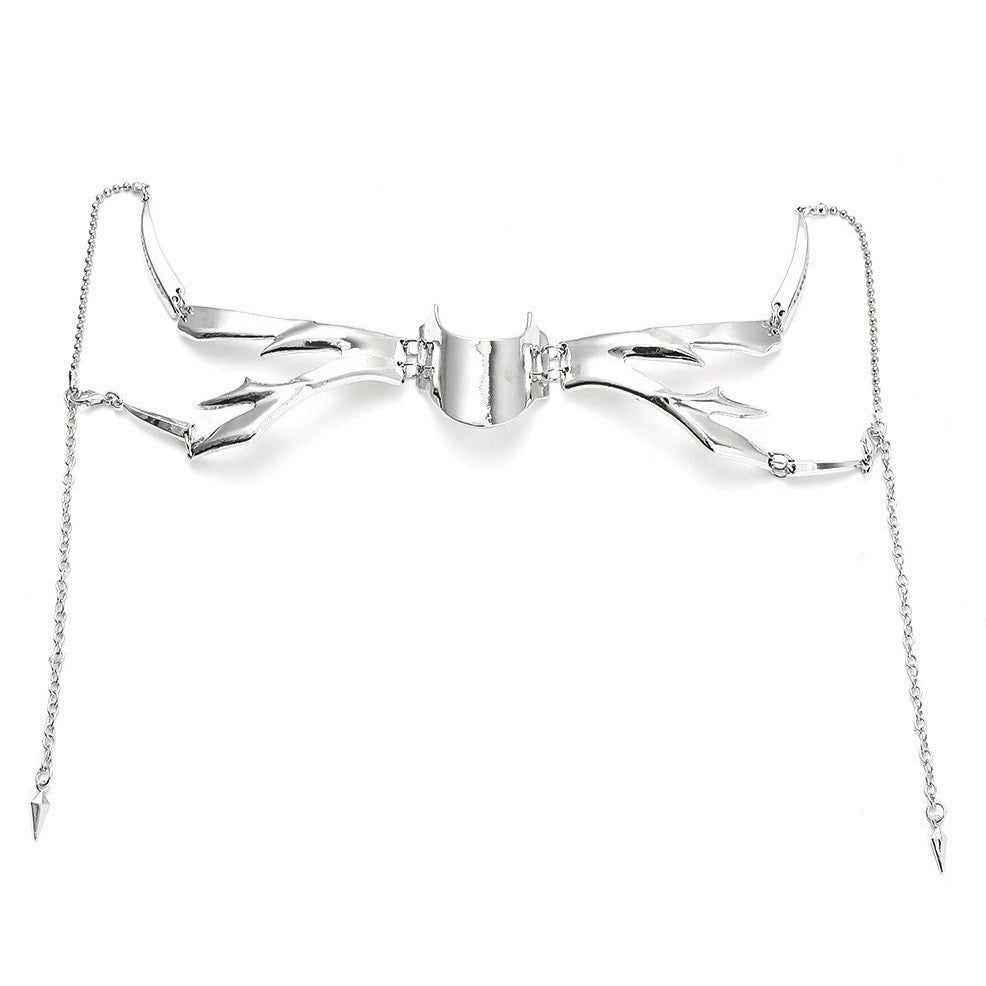 Cyber Wraith Face Jewellery Set, silver metal nose and lip face pieces