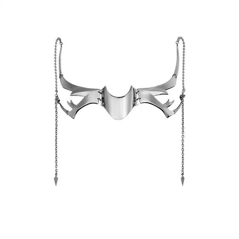 Cyber Wraith Face Jewellery Set, silver metal nose and lip face pieces