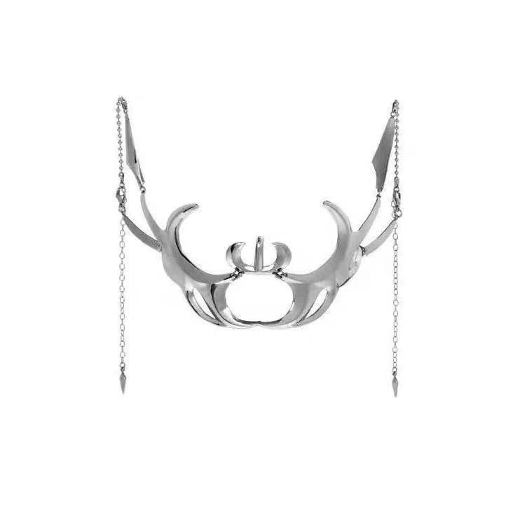 Cyber Wraith Face Jewellery Set, silver metal nose and lip face pieces