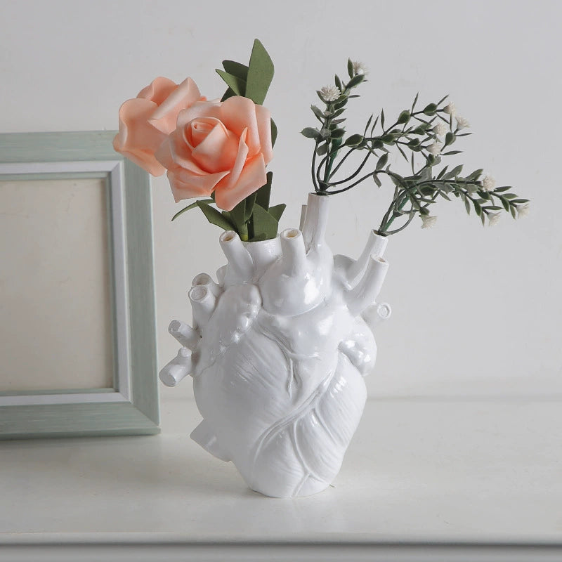 Still Beating Heart Vase, White, anatomical heart ceramic vase