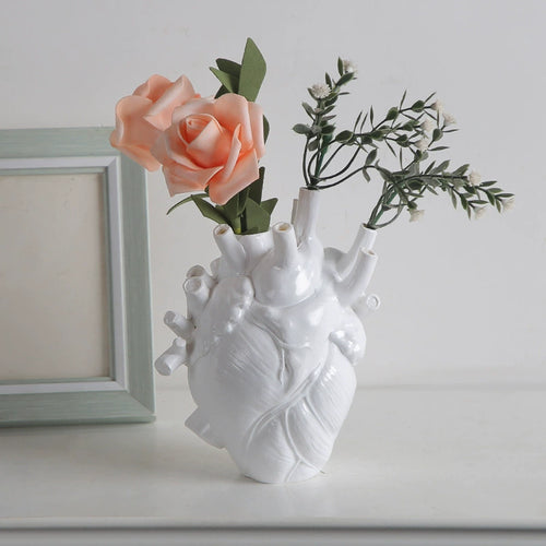 Still Beating Heart Vase, White, anatomical heart ceramic vase