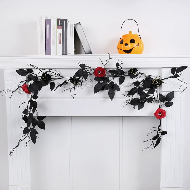 Watcher Rose Garland, black rose garland with eyeball roses