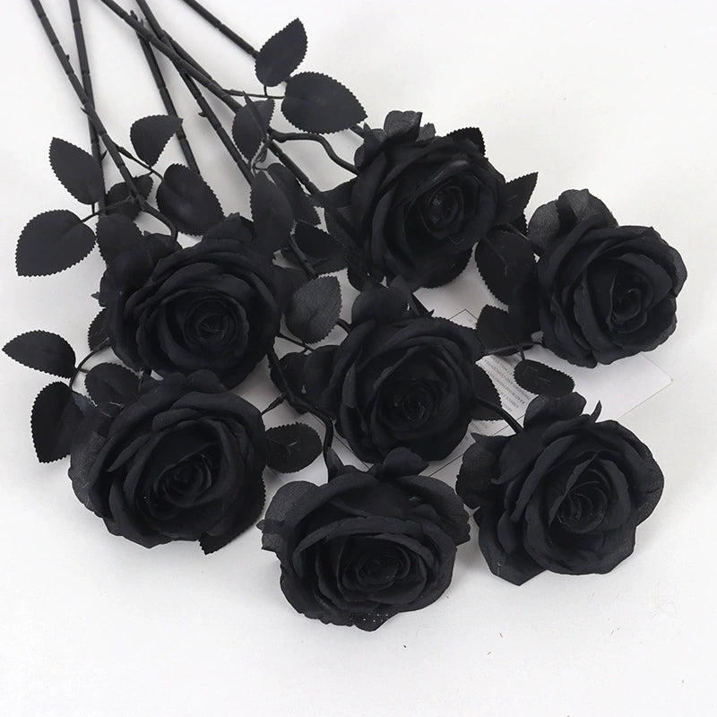 Black Rose Stem, single artificial black rose