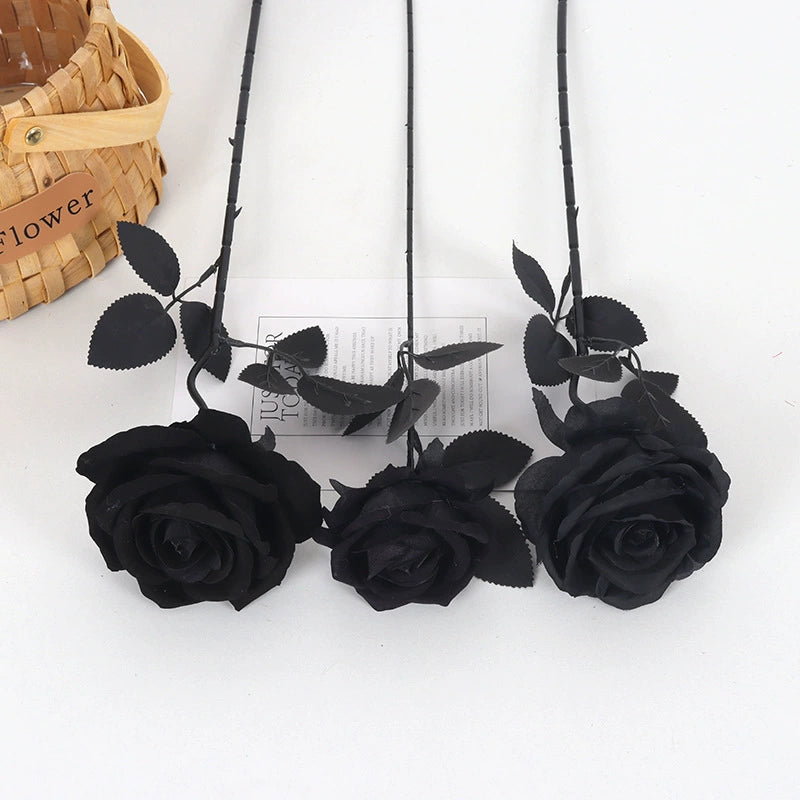 Black Rose Stem, single artificial black rose
