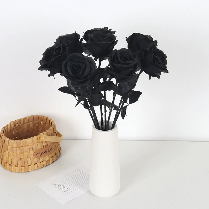 Black Rose Stem, single artificial black rose