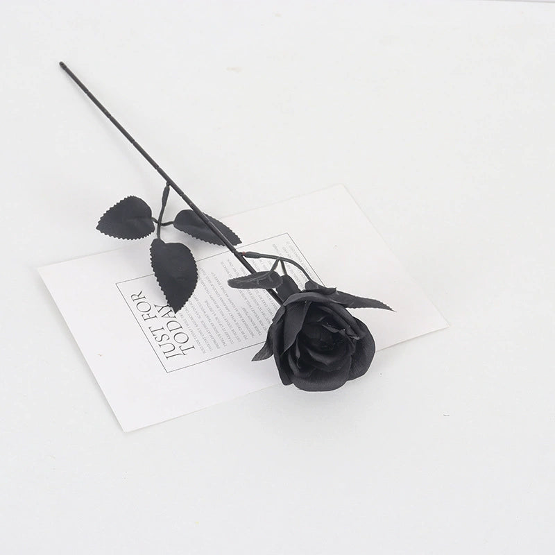 Black Rose Stem, single artificial black rose