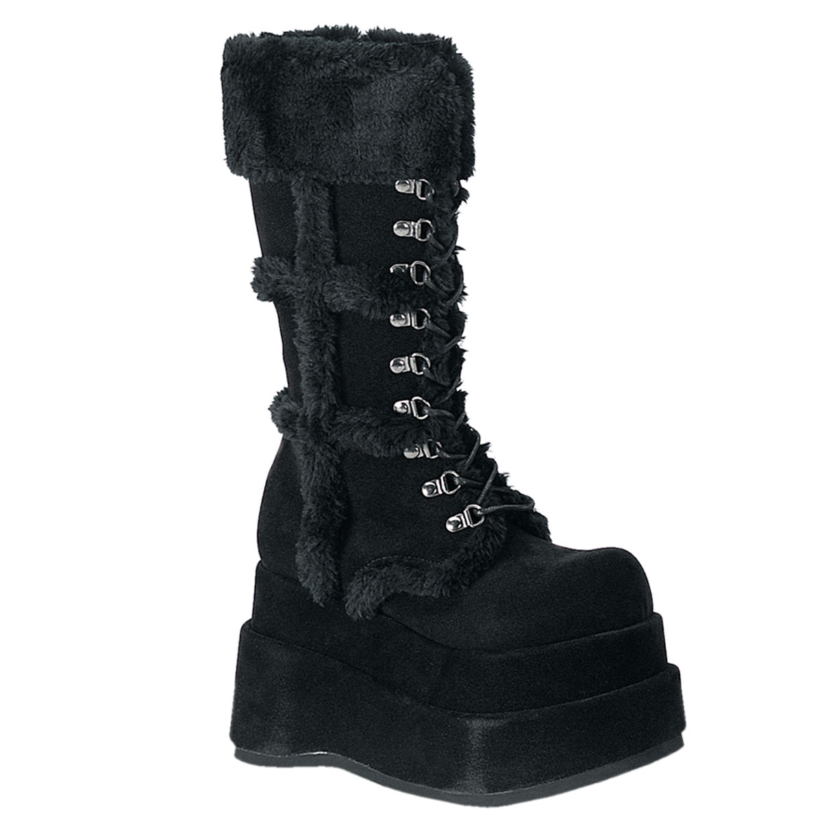Bear Stacked Fur Platform Suede Calf Boots