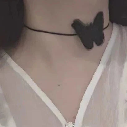 Black Butterfly Cord Choker, sheer black butterfly on fine cord