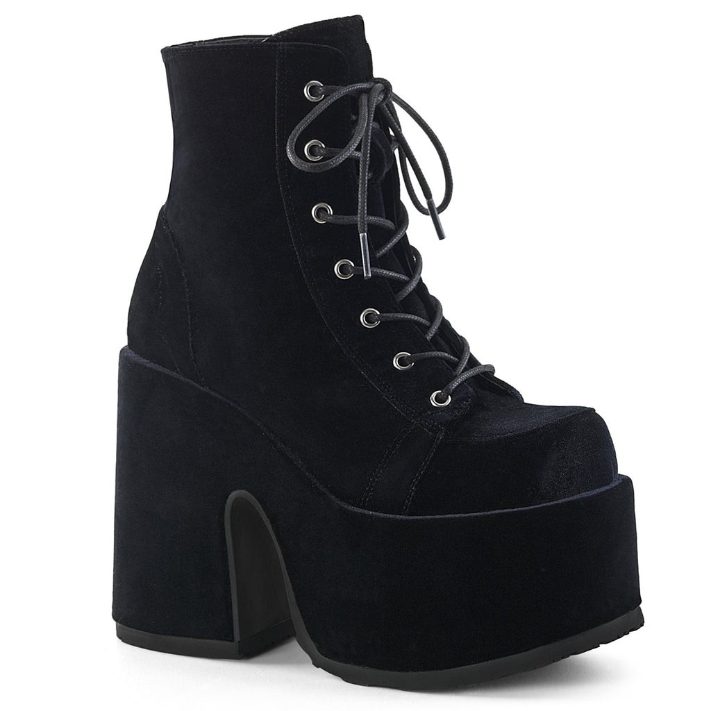 Camel Velvet Platform Ankle Boots