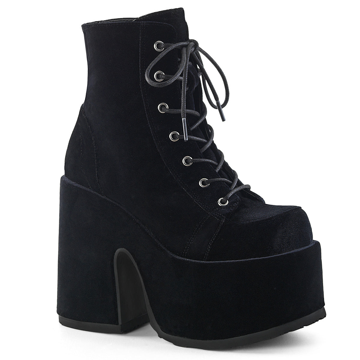 Camel Velvet Platform Ankle Boots