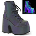 Camel Green Reflective Platform Ankle Boots