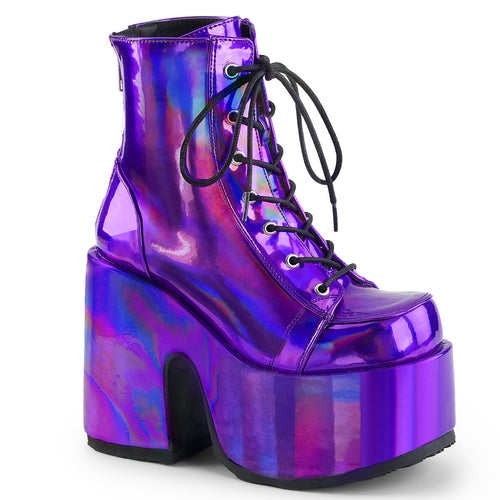 Camel Purple Hologram Platform Ankle Boots