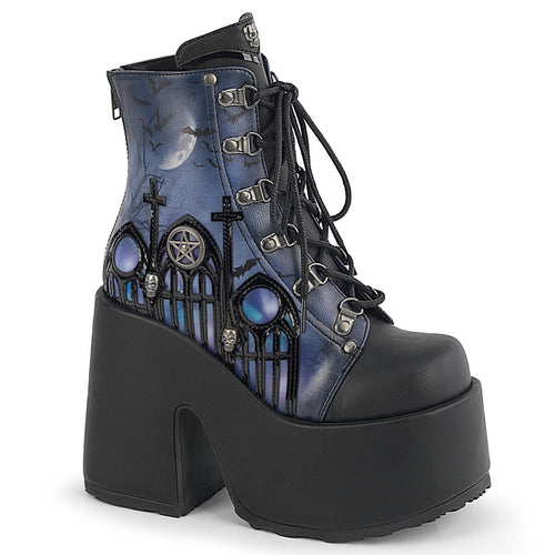 Camel Graveyard Print Platform Ankle Boots