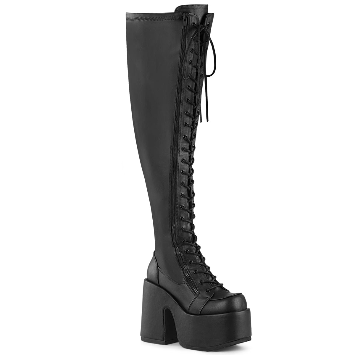 Camel Wide-Calf Platform Thigh-High Boots